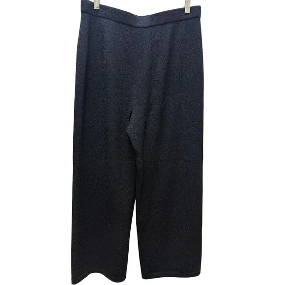 St. John Caviar Knit Wide Leg Pants Black M - Picture 2 of 3